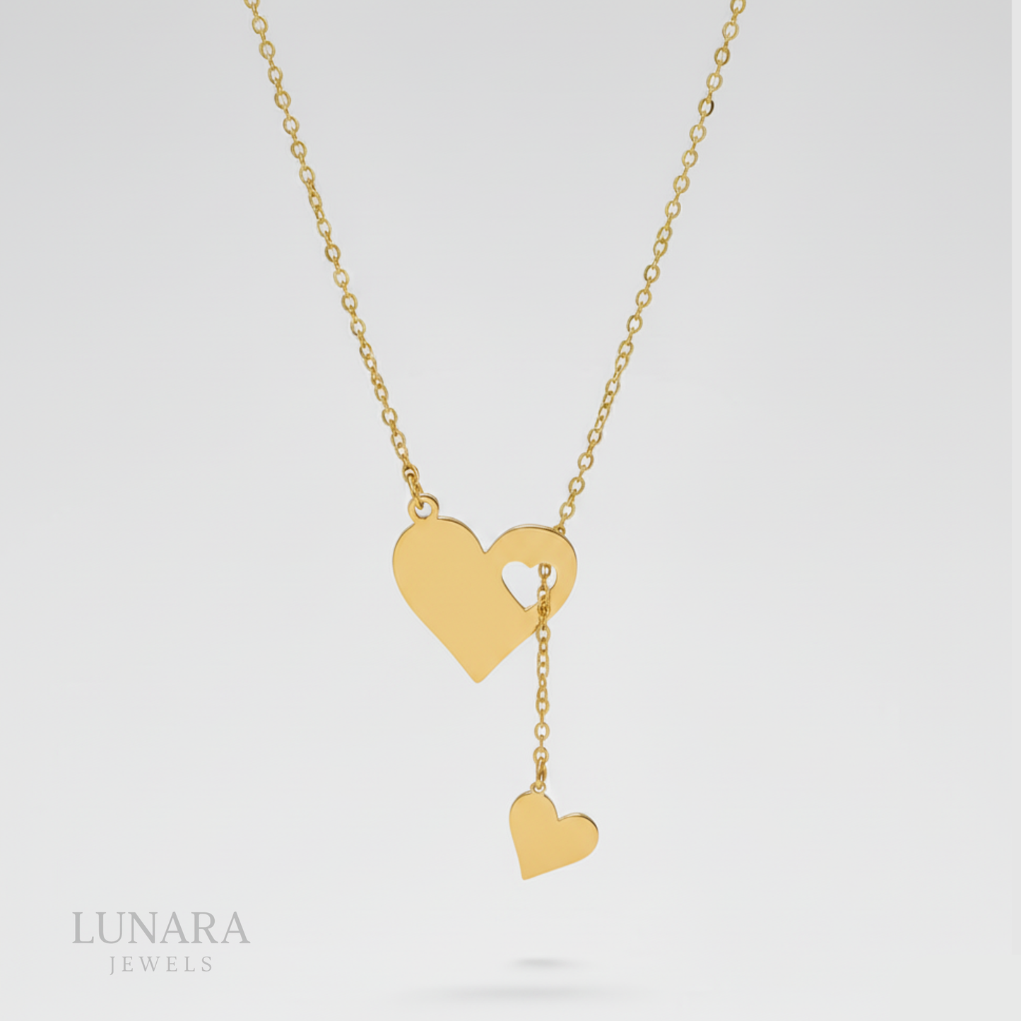 Collar de doble anillo de corazón oro │Lunara Jewels™️