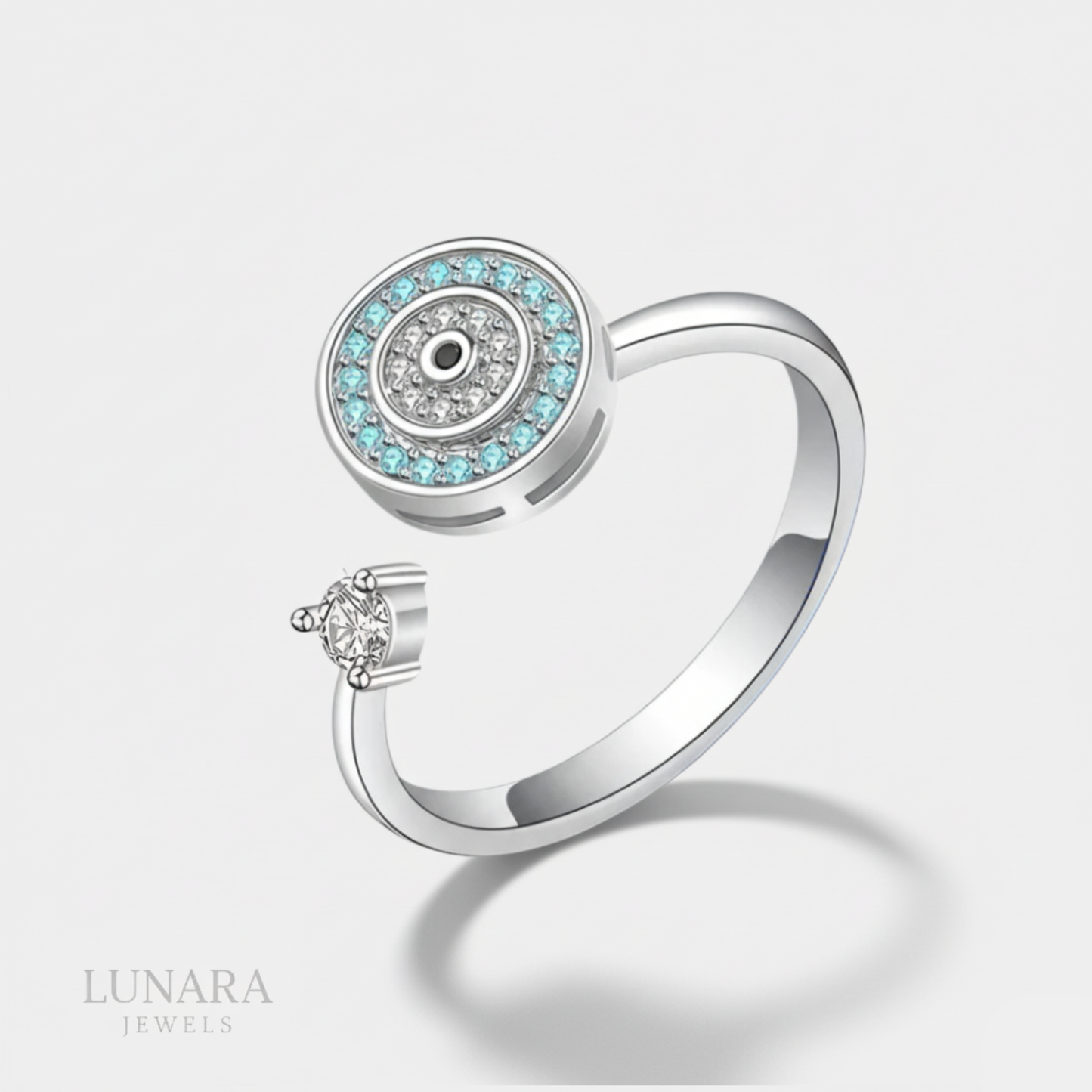 Anillo de ansiedad giratorios con circonita cúbica azul turco │Lunara Jewels™️