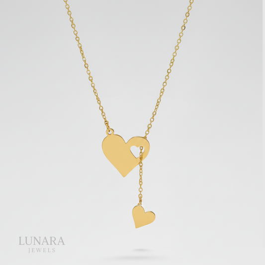 Collar de doble anillo de corazón oro │Lunara Jewels™️