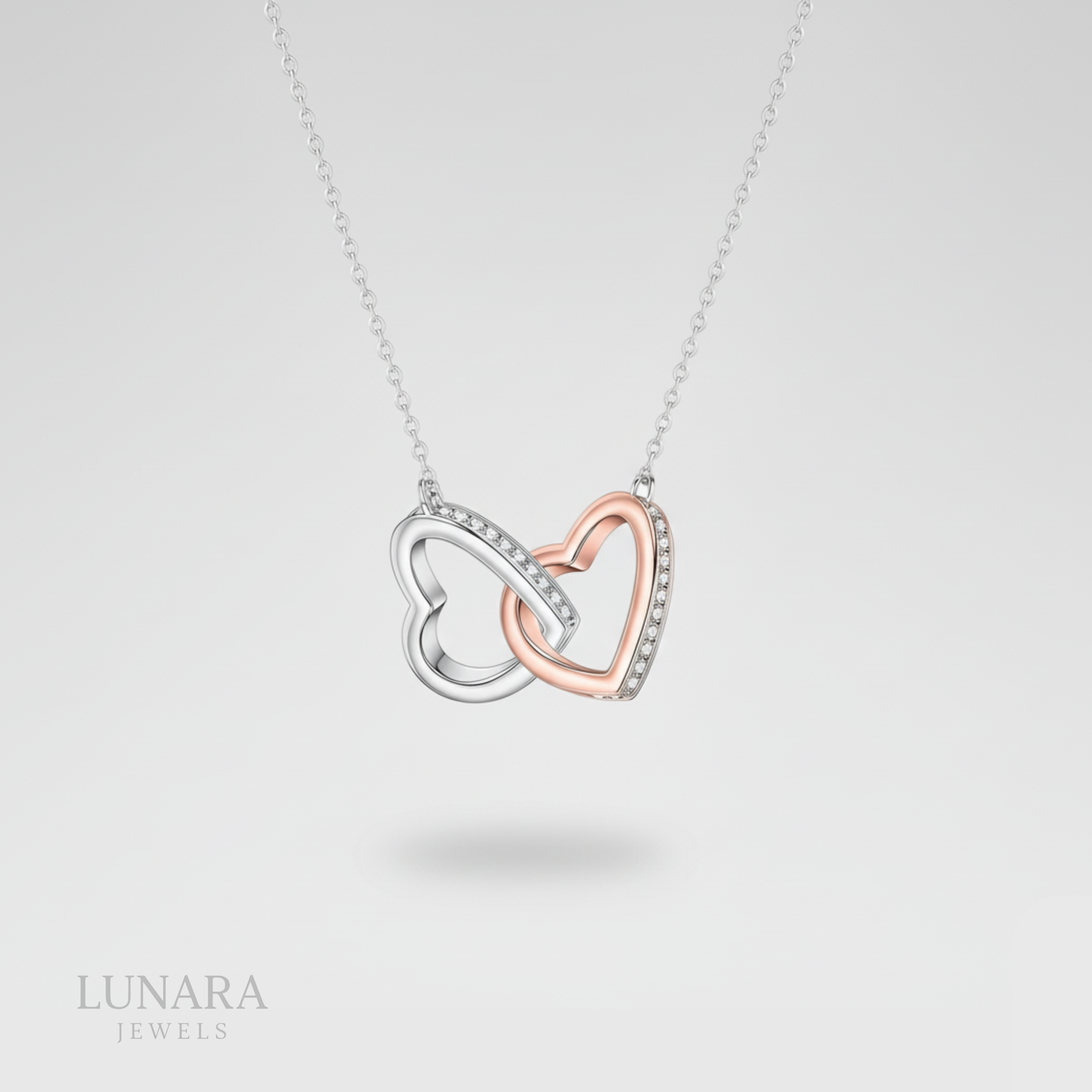 Collar de doble anillo de corazón bicolor │Lunara Jewels™️