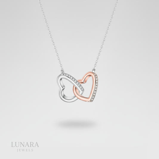 Collar de doble anillo de corazón bicolor │Lunara Jewels™️