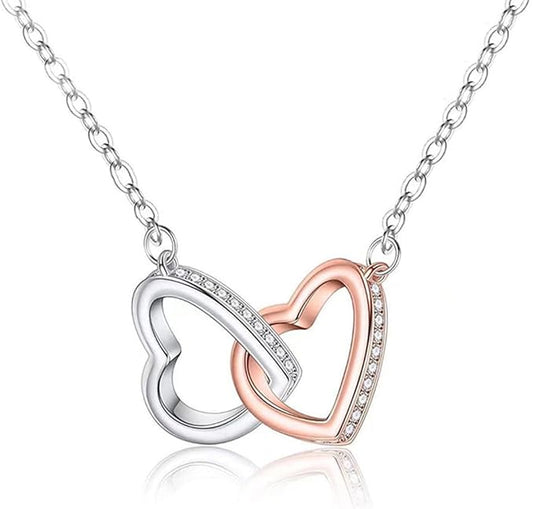 Collar de doble anillo de corazón bicolor │Lunara Jewels™️